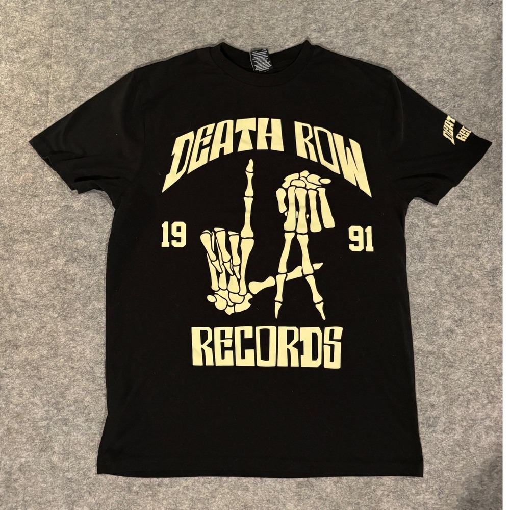 Death Row Records LA Skeleton Hand Graphic T-Shirt Black Mens Small Hip Hop 1991